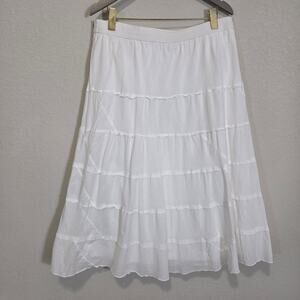 Studio West White Tiered Skirt XL Cotton Peasant Skirt Elastic Waist Boho Casual